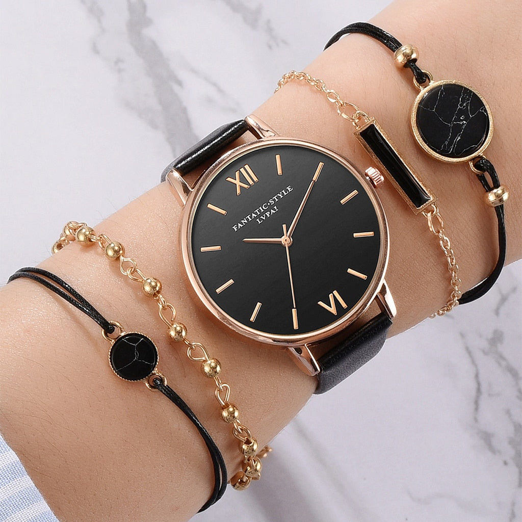 Lvpai Damen Minimalistisches Quarzuhren- und Armbandset